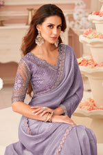 Lavender Sequins Embroidered Patch Border Georgette Party Wear Saree