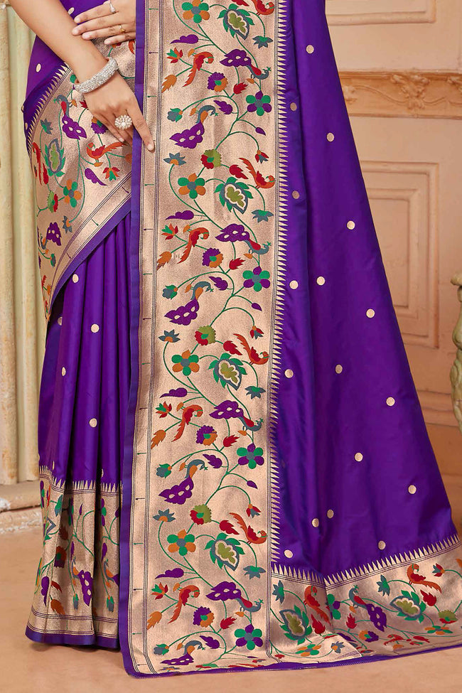 Purple Wedding Wear Zari Weaving Paithani Silk Saree