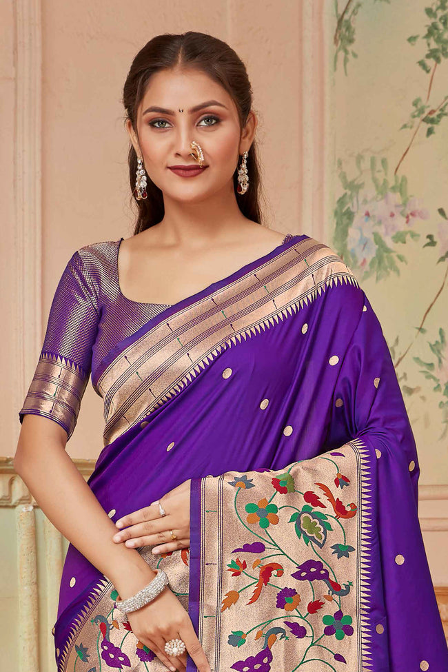 Purple Wedding Wear Zari Weaving Paithani Silk Saree