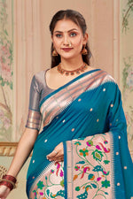 Rama Blue Wedding Wear Zari Weaving Paithani Silk Saree