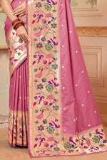 Gajari Pink Wedding Wear Zari Weaving Paithani Silk Saree