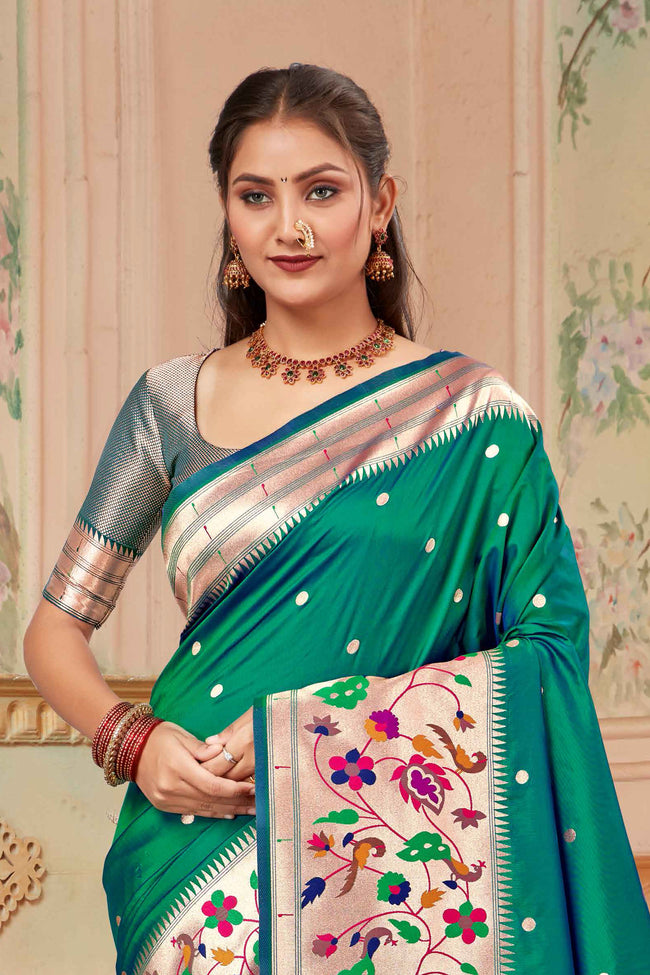 Green Wedding Wear Zari Weaving Paithani Silk Saree
