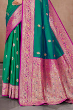 Mint Green With Fuchsia Banarasi Silk Weaved Broad Border Saree