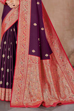 Wine With Red Banarasi Silk Weaved Broad Border Saree