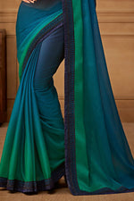 Teal Blue Embroidered Border Satin Georgette Saree