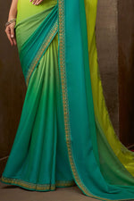 Kelly Green Embroidered Border Satin Georgette Scalloped Saree