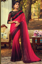 Red With Black Georgette Designer Saree And Embroidery Net Blouse Piece