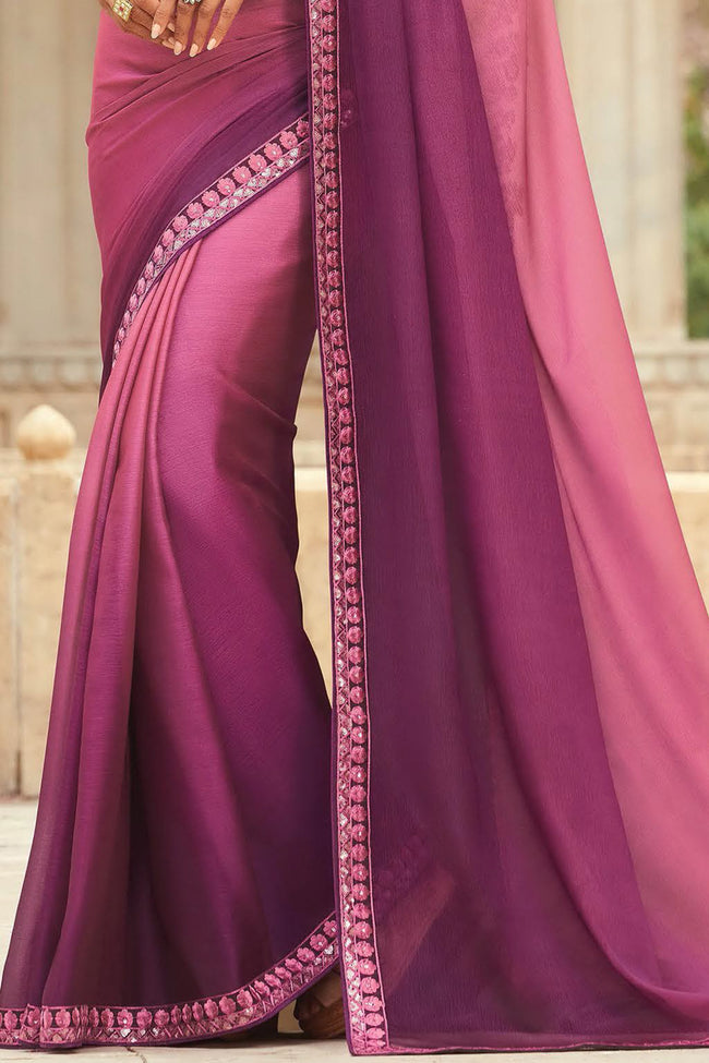 Purple Chiffon Saree With Embroidery Blouse Piece