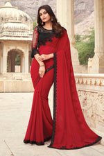 Red Georgette Saree With Embroidery Blouse Piece