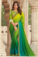 Green Chiffon Saree With Embroidery Blouse Piece
