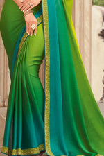 Green Chiffon Saree With Embroidery Blouse Piece