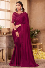 Maroon Georgette Two Tone Saree With Embroidered Border, Dupion Silk & –  paanericlothing