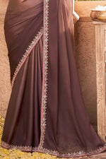 Light Brown Silk Saree With Embroidery & Sequence Work Border And Embroidery & Sequence Work Blouse Piece