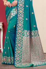 Teal Green Woven Design Zari Banarasi Art Silk Saree