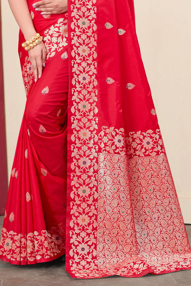Red Woven Design Zari Banarasi Art Silk Saree