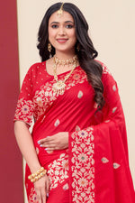 Red Woven Design Zari Banarasi Art Silk Saree