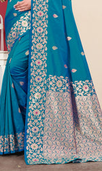 Teal Blue Woven Design Zari Banarasi Art Silk Saree