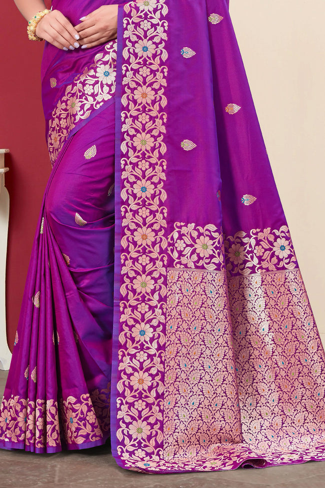 Purple Woven Design Zari Banarasi Art Silk Saree
