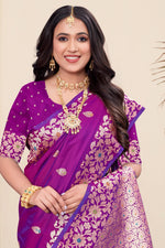 Purple Woven Design Zari Banarasi Art Silk Saree