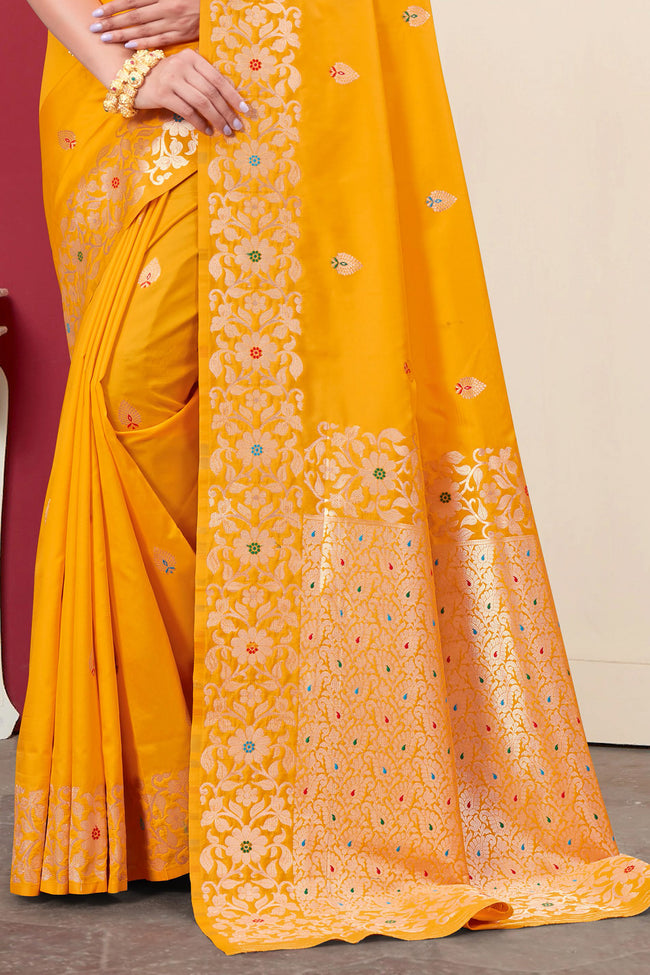 Yellow Woven Design Zari Banarasi Art Silk Saree