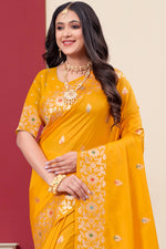 Yellow Woven Design Zari Banarasi Art Silk Saree
