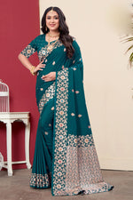 Teal Green Woven Design Zari Banarasi Art Silk Saree