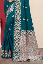 Teal Green Woven Design Zari Banarasi Art Silk Saree