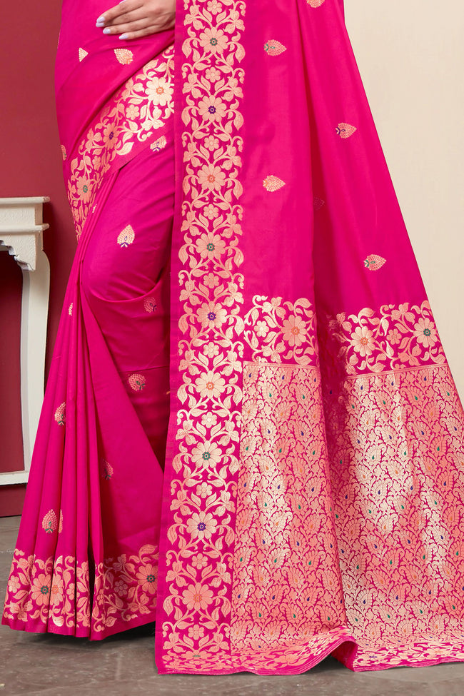 Fuchsia Woven Design Zari Banarasi Art Silk Saree