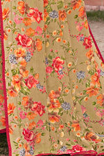 Beige With Red Foil Print Georgette Printed Saree And Blouse Piece
