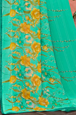 Aqua Floral & Foil Print Georgette Printed Saree