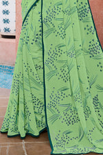 Pastel Green Foil Print Georgette Printed Saree With Fancy Border And Blouse Piece