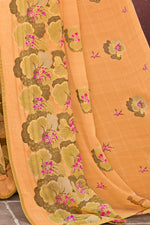 Amber Orange Floral & Foil Print Georgette Printed Saree
