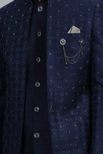 Navy Blue Silk Indowestern forMen