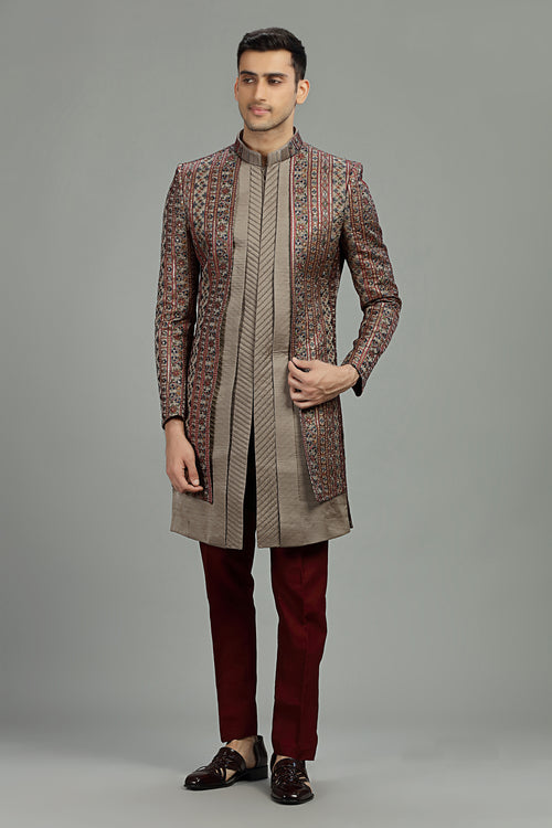 Brown Silk Indowestern for wedding