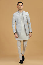 Classy cream terry rayon indowestern For Men