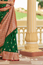 Bottle Green With Red Border Silk Traditional Saree