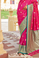 Pink With Green Border Silk Traditional Saree
