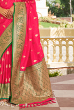 Orange Red With Green Border Silk Traditional Saree