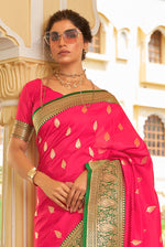 Orange Red With Green Border Silk Traditional Saree