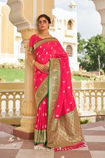 Orange Red With Green Border Silk Traditional Saree