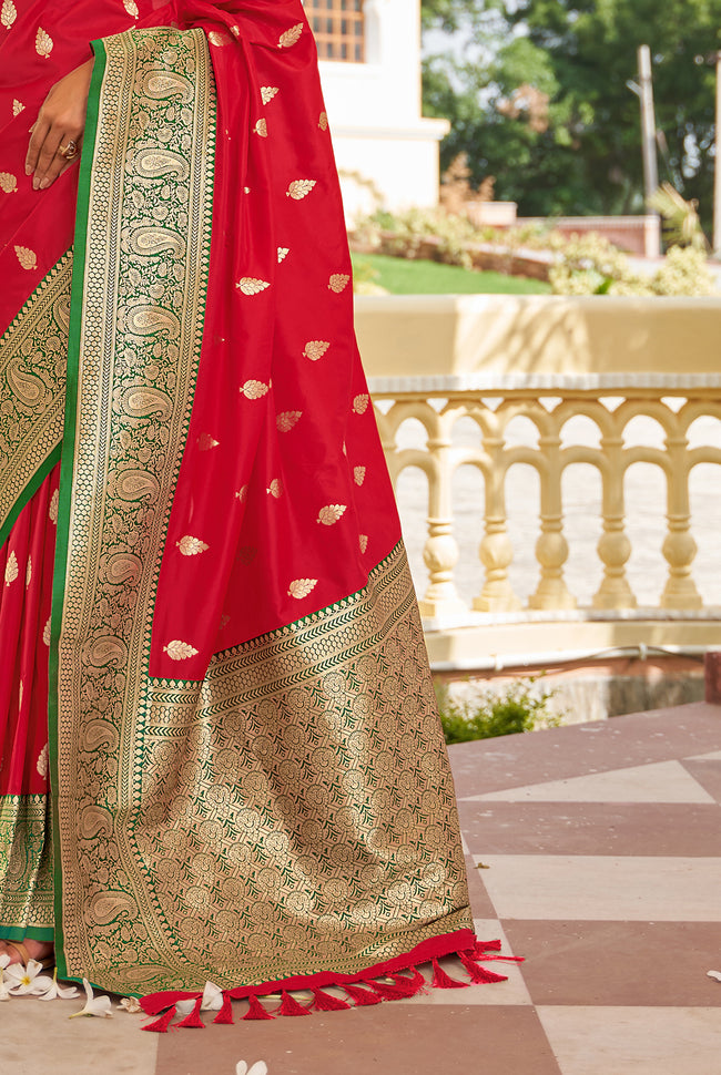 Red With Green Border Silk Traditional Saree