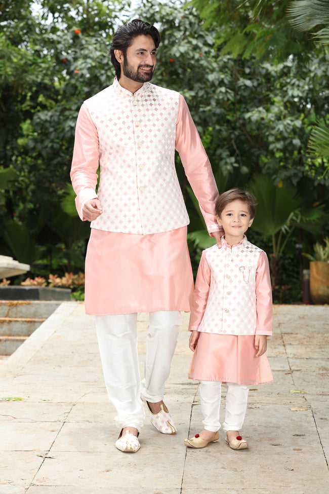 Coral kurta jacket set for Men