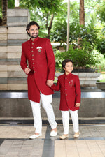 Red silk indowestern for wedding