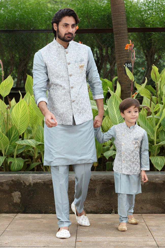 Aqua Green kurta jacket set for Men