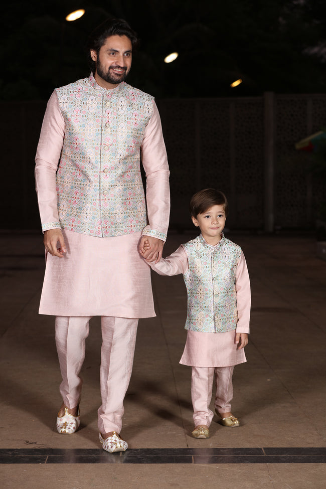 Light Pink kurta jacket set for Men