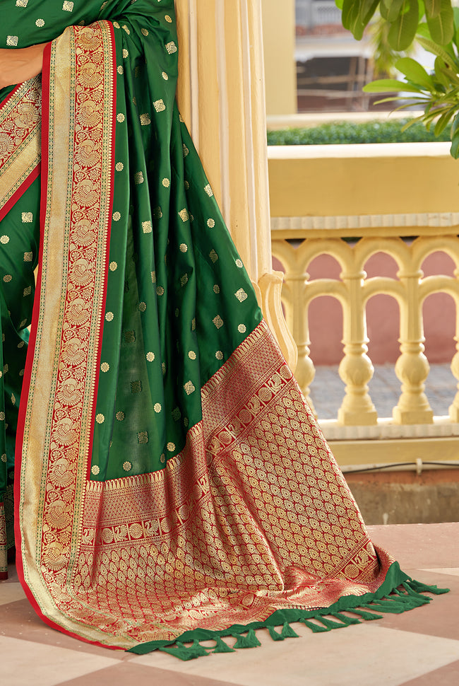 Bottle Green With Maroon Border Silk Traditional Saree