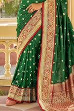 Bottle Green With Maroon Border Silk Traditional Saree