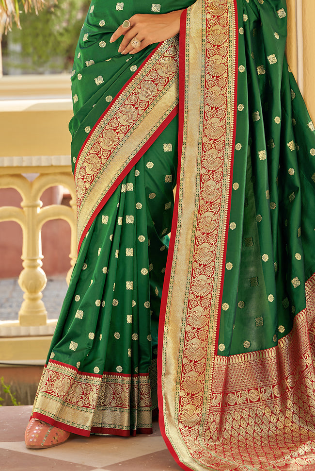 Bottle Green With Maroon Border Silk Traditional Saree