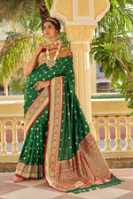 Bottle Green With Maroon Border Silk Traditional Saree