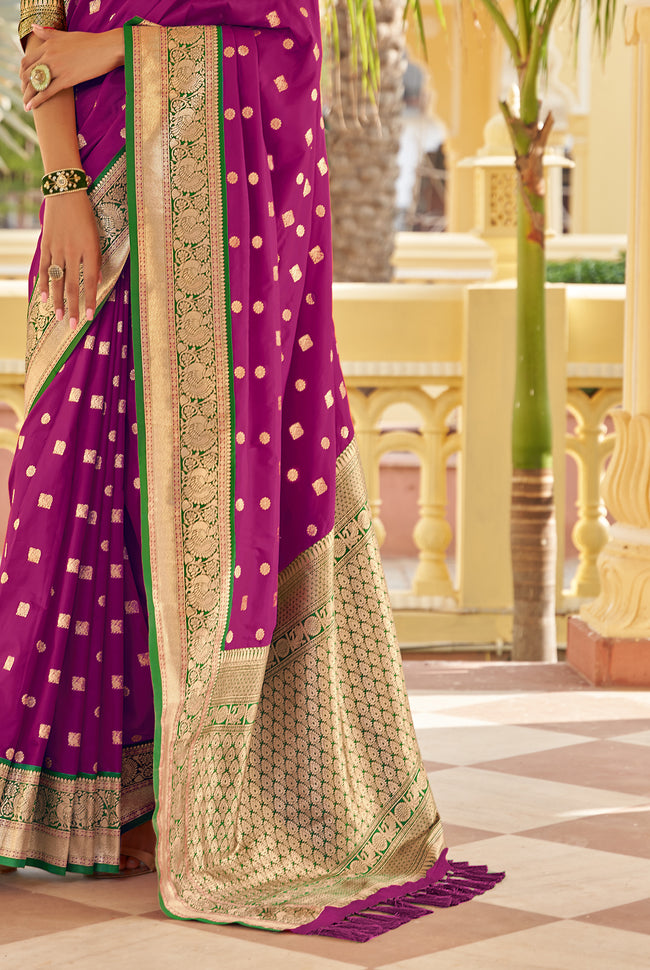 Dark Purple With Green Border Silk Traditional Saree